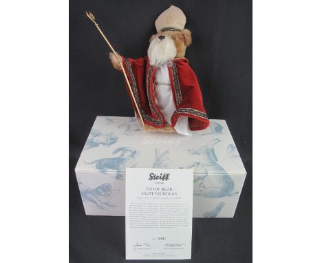 Modern Steiff 'St. Nicholas' teddy bear with beard, EAN037122, 28cm high, limited edition 840/2008 pieces Worldwide.  In orig