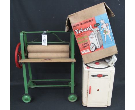 Vintage Tri-ang painted metal and wooden child's mangle, together with a Tri-ang Servis scale model washing machine in origin