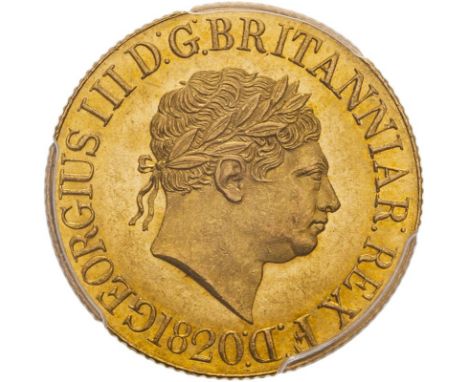 UNITED KINGDOM. George III, 1760-1820. Gold sovereign, 1820. London. Open 2. Laureate head right; date in exergue, with open 