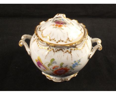 A Dresden floral two handled sucrier