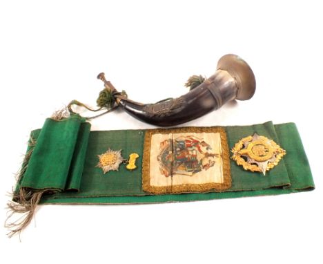 An ancient Order of Forestries sash, badge and horn