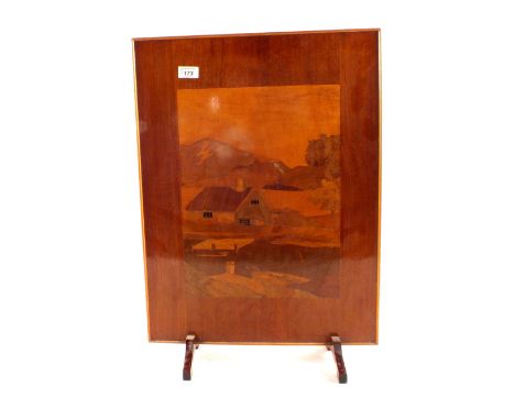 A marquetry fire screen, pictures plus two model boats