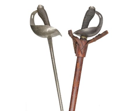 * Swords. A 1912 pattern cavalry officer's sword by Henry Wilkinson numbered G0723, the 89 cm straight steel blade (later pla