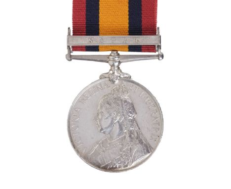 * Queen's South Africa 1899-1902, 1 clasp, Natal (H. Rawle. Actg. C.P.O., H.M.S. Philomel.), impressed in the Royal Navy styl