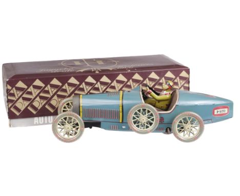 * Clockwork Automobile. Model of a Juguetes Historicos Desde 1906 Bugatti racing car by Paya Coop, 1985, of tinplate construc