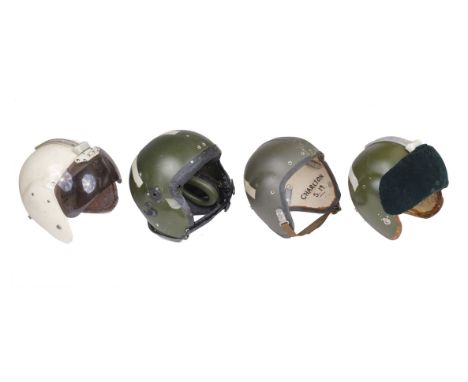 * Flying Helmets. An RAF Mk4A bone dome flying helmet by Helmets Ltd, Wheathampstead, green finish with padded earpieces and 