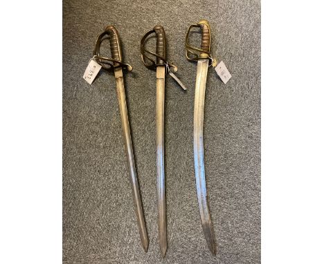 * Swords. A Victorian customs officer's sword, the 60.5 cm curved steel blade with brass guard and remains of wooden grip, ov