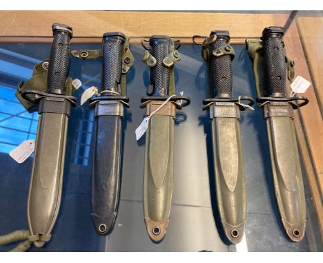 * Fighting Knife. A collection of five American fighting knife/bayonets, all with black composite grip, comprising K-M5A1, Co