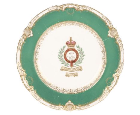 * Madras Light Infantry. A Victorian XXIII Madras Light Infantry porcelain plate, the centre with regimental crest and the mo