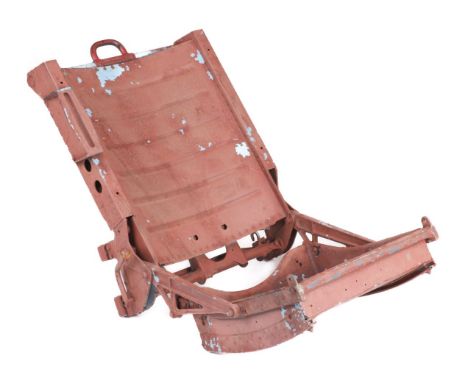 * Aircraft Seat. A folding jump seat, circa 1950, lightweight aluminium painted in red with traces of a light blue undercoat,