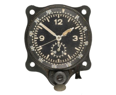 * Luftwaffe. A WWII German aircraft clock by Junghans, with 54 mm circular black dial and luminous Arabic numerals, hands and
