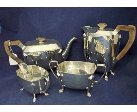 A 20th century four-piece silver Tea Service including water jug, Art Deco Style, Sheffield 1941, 62.8oz gross 