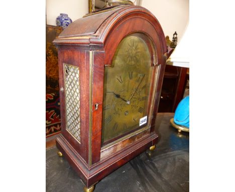 A GEO.III.MAHOGANY BRACKET CLOCK WITH ENGRAVED BRASS DIAL.