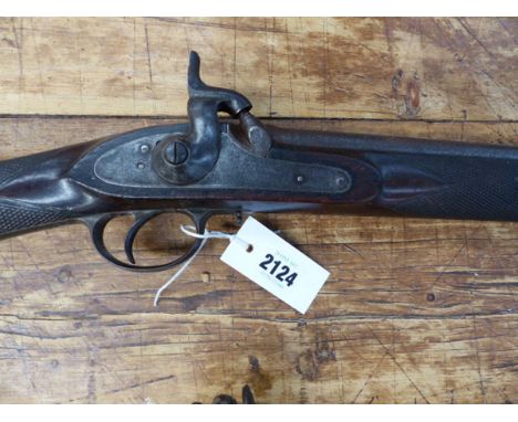 A PERCUSSION THREE BAND ENFIELD RIFLE, 451 calibre 35 INCH SIGHTED BARREL FITTED WITH RAMP AND LADDER REAR SIGHTS, BORDER ENG