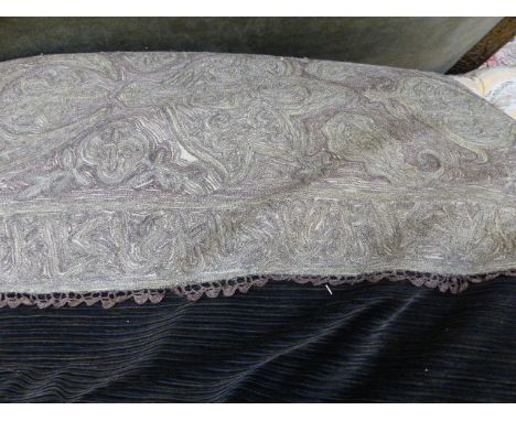 AN EASTERN METAL THREAD NEEDLEWORK PANEL NOW MOUNTED AS A CUSHION