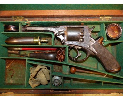 A GOOD ADAMS TYPE PERCUSSION REVOLVER. 80 bore- UNSIGNED SERIAL NUMBER ENGRAVED 20499T. UNUSUAL FITTED SAFTY CATCH. RETAINING