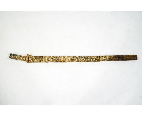 A Japanese sword in sectional carved bone scabbard, blade 71cm long