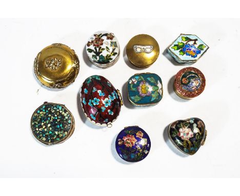 A collection of enamel and other boxes