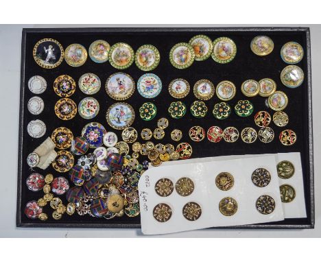 A collection of enamel, porcelain and filigree buttons