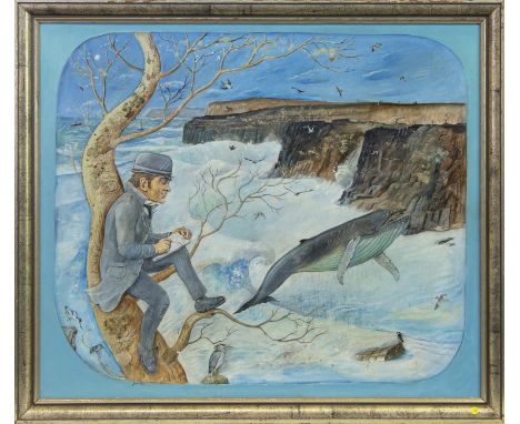 * JOHN JOHNSTONE (SCOTTISH b 1941), MCGONAGLE AND THE TAY WHALE oil on board, signed 46cm x 53cm Framed Label verso: Compass 