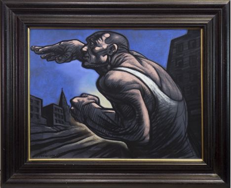 * PETER HOWSON OBE (SCOTTISH b 1958), MEAN CITY pastel on paper, signed 45cm x 59cm Framed and under glass