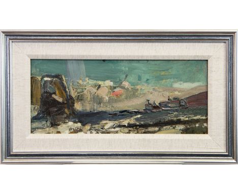 * JOAN EARDLEY RSA (SCOTTISH 1921 - 1963), CATTERLINE SEASCAPE (circa 1959) oil on panel 20cm x 45cm Framed Label verso: Cyri