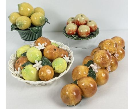 A collection of vintage Continental ceramic fruit basket ornaments. Largest marked to underside 'Fina' and is approx. 25cm di