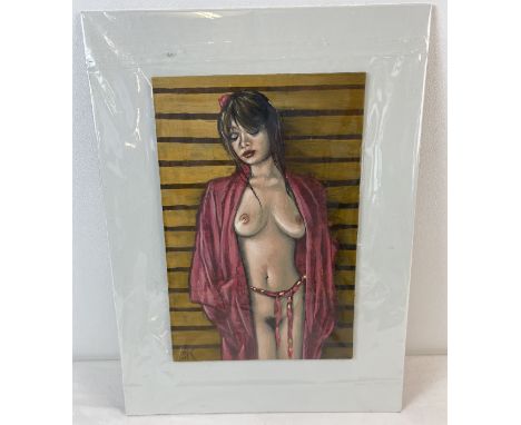Krys Leach, local artist - nude oil on canvas board, entitled "Red Sash". Signed to lower left and named, signed &amp; dated 