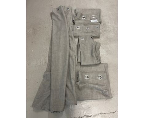 3 pairs of grey eyelet curtains with cross grain pattern, by Good Home. Each curtain 66 x 72 inches. 