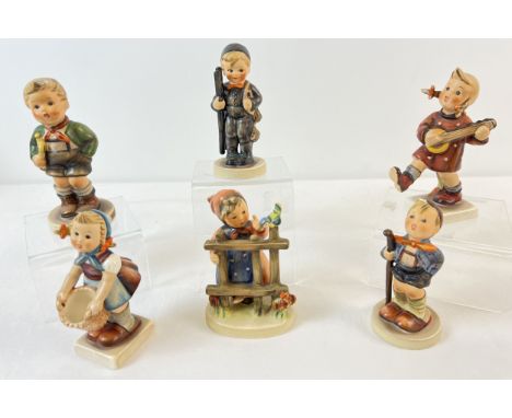 6 assorted Goebel Hummel figurines (1 a/f), to include Chimney Sweep, Trumpet Boy, Little Helper, Happiness and Signs of Spri