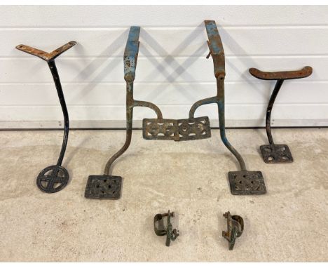A collection of vintage cast metal carriage/buggy steps and reign guides. To include a matching pair of double steps. 
