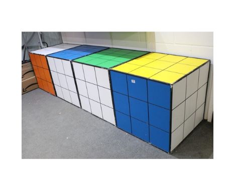 Props - Four large Rubix Cube models, possibly for use as disco props, all have hole to red side for mounting, 66 x 66 x 66cm