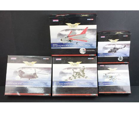 Five boxed 1/72 Corgi Aviation Archive diecast models to include AA32311 BAC Lightning F.Mk 6 XR770 No 5 Sqn RAF Binbrook Lin