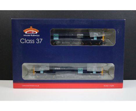 Boxed Bachmann OO gauge 32-381U Class 37 /5 DRS 37510 &amp; Class 37/5 DRS Kingmoor TMD 37688 produced exclusively for Rail E