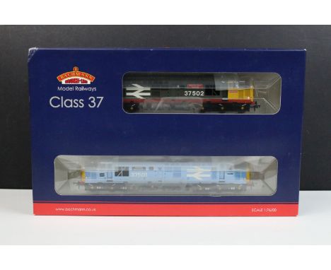 Boxed Bachmann OO gauge 32-381T Class 37 /5 British Steel Blue Teeside Steel Master 37501 &amp; Class 37/5 Railfreight red st