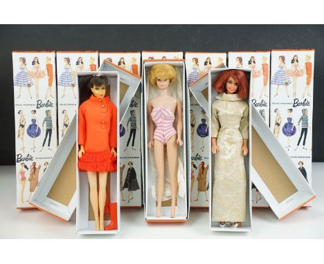 Barbie - Ten original 1960's Mattel Barbie Fashion Dolls to include various outfits featuring Tropicana, Fiery Felt, Marlo Fl