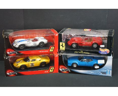 Four boxed Mattel Hot Wheels diecast models to include 3 x Ferrari (1958 250 Testa Rossa, 250LM &amp; 250 Testa Rossa) and De