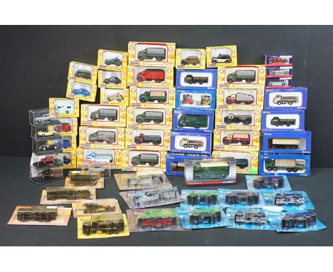 Around 58 boxed / carded small scale diecast &amp; plastic models to include Classix, Base Toys, Minitanks, Bachmann and Horn