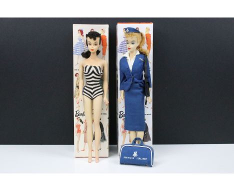 Barbie - Two boxed original Mattel Barbie Fashion dolls to include No. 3 #850 Barbie doll with brunette saran ponytail hair w