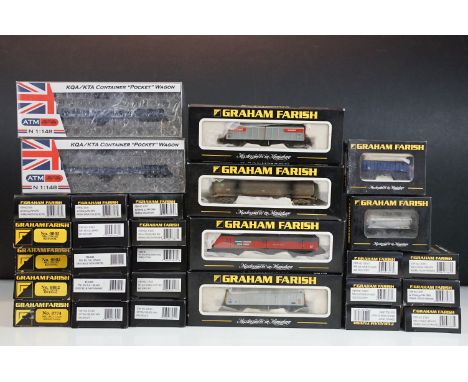 27 Boxed Graham Farish N gauge items of rolling stock to include 0802 Mk2 TSO2E Regional, 373-554 100 Ton Bogie Tank Wagon BP