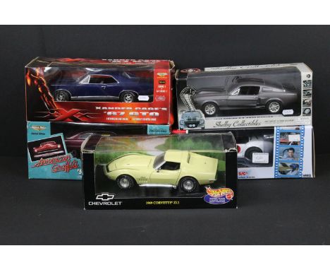Five boxed 1/18 diecast models to include Auto World Silver Screen Machines Spin Out starring Elvis Presley 1965 Shelby Cobra
