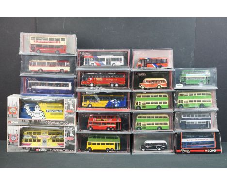 19 Cased / boxed Corgi Original Omnibus diecast models to include 2 x Blackpool Tram Series, all ex with 10 x sealed examples