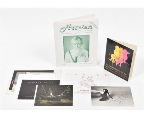 Set of 10 invitation cards plus 1 zine. (1) No Mean Feet, Image Bank Postcard Show, 1977. With stamp De Appel Amsterdam, 2 pi