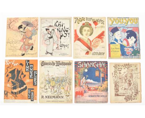 related to or w. cover des. related to China and Japan. In sleeves, in 1 modern ring binder. Incl. cover des. by a.o.: H. Hir