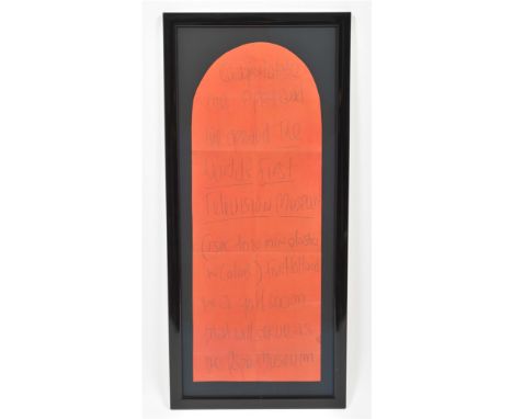 Pencil on red paper, in phallic shape, 60.3 x 23.2 cm, framed 70 x 32 cm. Letter addressed to JJ (Jan Juffermans) states: 'Co
