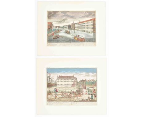na het Diaken huys te Zien tot Amstelodam. Contemp. handcol. engr. optical view, 30 x 40.5 cm, w. captions in Latin, French, 