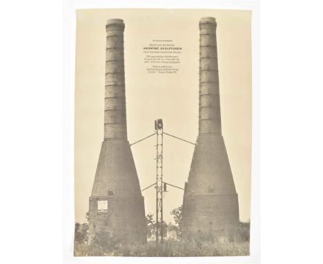 Offset print, 82 x 58 cm. Announcement for the release of 'Anonyme Skulpturen, Eine Typologie technischer Bauten', the first 