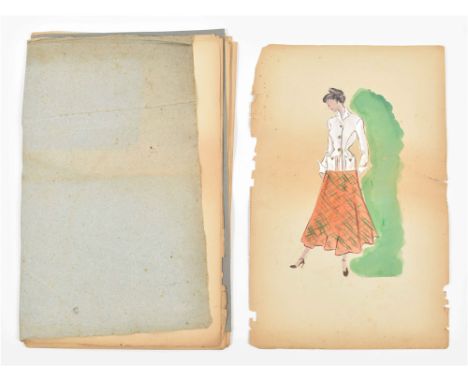 Mid 20th cent. Beautiful dress designs on paper, all approx. 50 x 32.5 cm. Most signed by Waagemans. A few w. unfinished sket