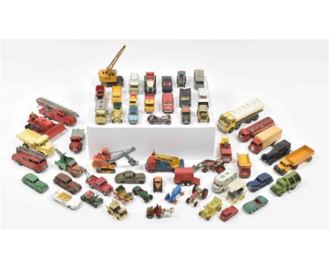 Including a.o.: (1) Dinkey Supertoys Blaw Knox Bulldozer. (2) Lion Car Daf Takelwagen. (3) Dinkey Toys Bedford refuse wagon. 