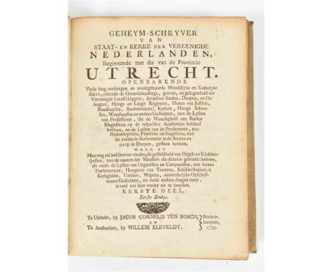beginnende met die van de Provincie Utrecht. Utrecht/ Amst., J.C. ten Bosch/ W. Eleveldt, 1759. (8),328 p. Sm. 4to. Contemp. 
